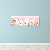 ベビー誕生統計5写真コラージファミリーの3ピンク キャンバスプリント (インサイチュ (ウッドフロア))