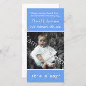 ベビー誕生青のお知らせ。写真を追加 案内状 (正面/裏面)