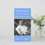 ベビー誕生青のお知らせ。写真を追加 案内状 (スタンド正面)