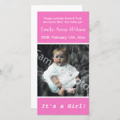 ベビー誕生、フォトピンクを追加 案内状 (正面/裏面)