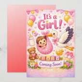 ベビー誕生 - ベビーガールデザイン 招待状 (正面/裏面)