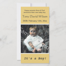 ベビー誕生、写真の追加、黄色 案内状