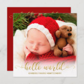 ベビー誕生Hello World金ゴールドスクリプト(ハート付き) シーズンカード (正面/裏面)