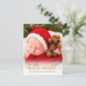 ベビー誕生Hello World Photo金ゴールドスクリプトハート シーズンポストカード (スタンド正面)
