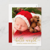 ベビー誕生Hello World Photo金ゴールドスクリプトハート シーズンポストカード (正面/裏面)