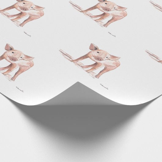 ベビー豚のアートウォーターの色かわいいパターンファーム ラッピングペーパー (角)