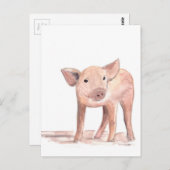 ベビー豚のアートウォーター色の動物ファームかわいい ポストカード (正面/裏面)