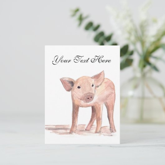 ベビー豚ぶた動物の水の色のファームかわいい ポストカード (スタンド正面)