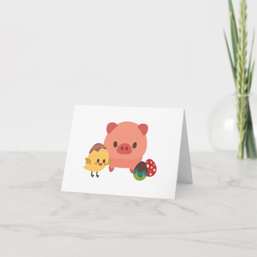 ベビー豚（豚）とチック（鶏）カー空白のド カード (正面)