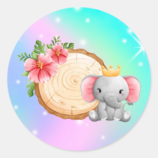 ベビー象がログステッカーの隣に座っている ラウンドシール (正面)