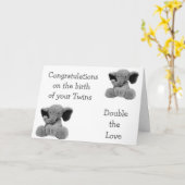 ベビー象が新しい双子と二重の愛を言う カード (黄色い花)
