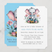 ベビー象とトラックの男の子の赤ちゃんシャワー 招待状 (正面/裏面)