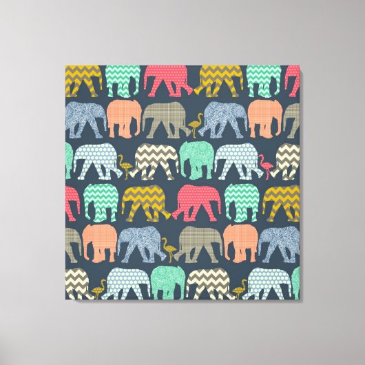 ベビー象とフラミンゴ キャンバスプリント (正面)