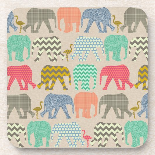 ベビー象とフラミンゴ コースター (正面)