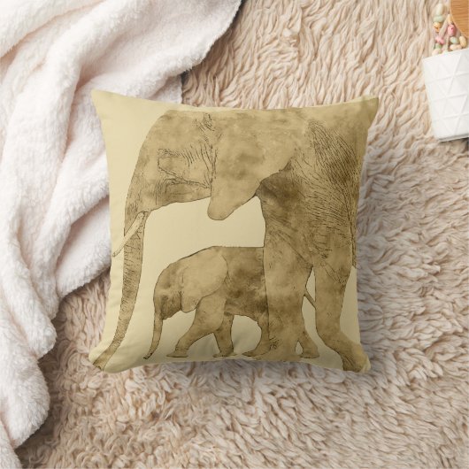 ベビー象と母 クッション (ブランケット)