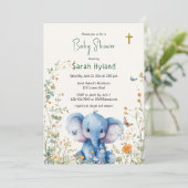 ベビー象と蝶オーソドックス赤ちゃんシャワー 招待状 (スタンド正面)