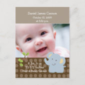 ベビー象の写真誕生のお知らせカスタム 案内ポストカード (正面)