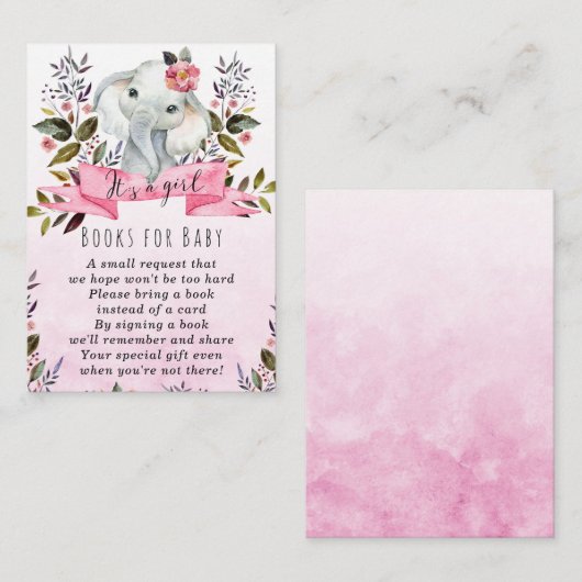 ベビー象の女の子の本ベビーリクエストカード エンクロージャーカード (正面/裏面)