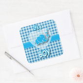 ベビー象の少年、青、白の格子模様 スクエアシール (封筒)