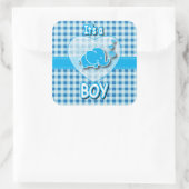 ベビー象の少年、青、白の格子模様 スクエアシール (バッグ)