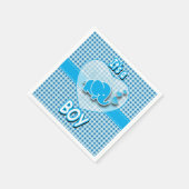 ベビー象の少年、青、白の格子模様 スタンダードカクテルナプキン (角)