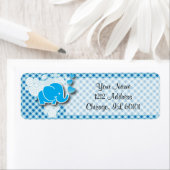 ベビー象の少年、青、白の格子模様 ラベル (インサイチュ)