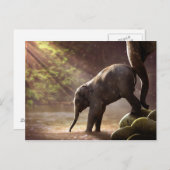 ベビー象の最初のバスタブはがき ポストカード (正面/裏面)