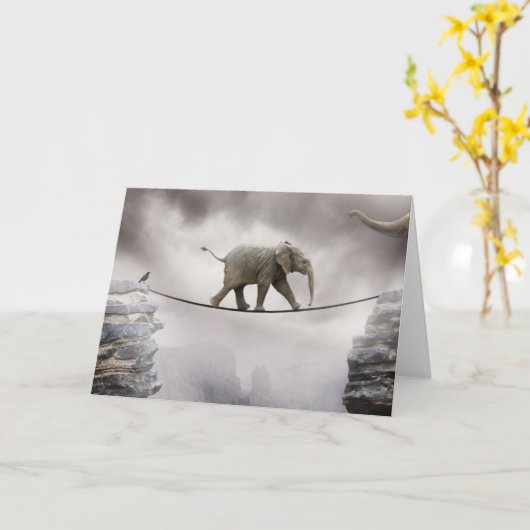 ベビー象の歩行綱渡り カード (黄色い花)