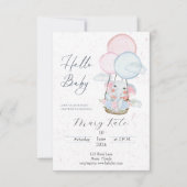 ベビー象の熱気球の赤ちゃんシャワー 招待状 (正面)