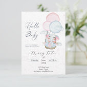 ベビー象の熱気球の赤ちゃんシャワー 招待状 (スタンド正面)