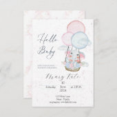 ベビー象の熱気球の赤ちゃんシャワー 招待状 (正面/裏面)