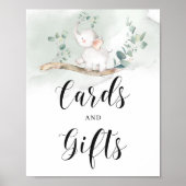 ベビー象の緑の葉のカードとギフトのサイン ポスター (正面)