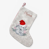 ベビー象の花、サンタハット、キラキラ輝く《写真》ぼけ味 スモールクリスマスストッキング (正面 (吊り時))