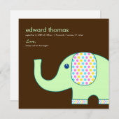 ベビー象の誕生の告知、茶と緑 案内状 (正面/裏面)