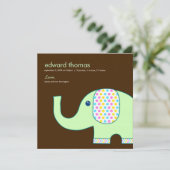 ベビー象の誕生の告知、茶と緑 案内状 (スタンド正面)