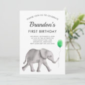 ベビー象の誕生日パーティーの招待状、緑 招待状 (スタンド正面)