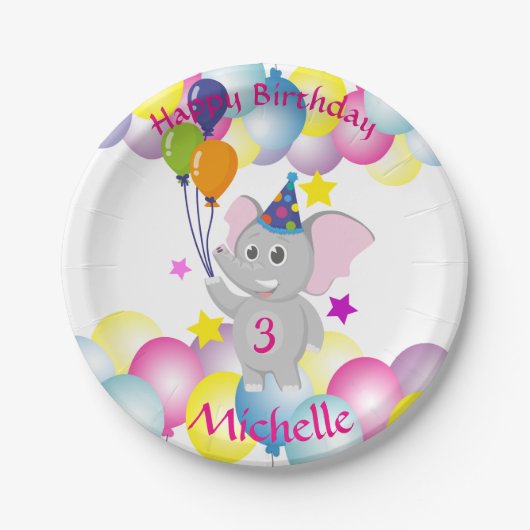 ベビー象の誕生日パーティー ペーパープレート (正面)