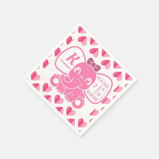 ベビー象の誕生発表ピンクの少女 スタンダードカクテルナプキン (角)