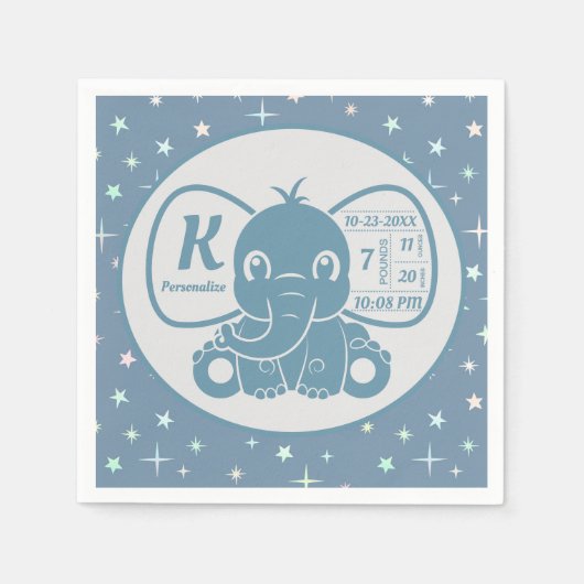ベビー象の誕生発表ブルーボーイ スタンダードカクテルナプキン (正面)