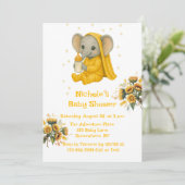 ベビー象の黄色のパジャマの赤ちゃんシャワー 招待状 (スタンド正面)