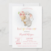 ベビー象アイスクリーム水玉模様ベビーシャワー 招待状 (正面)