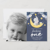 ベビー象オンムーンファースト誕生日写真 招待状 (正面)