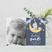 ベビー象オンムーンファースト誕生日写真 招待状 (スタンド正面)