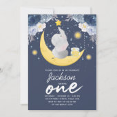 ベビー象オンムーンファースト誕生日 招待状 (正面)