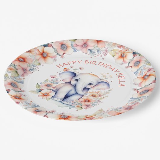 ベビー象ガールズバースデーパーティーパーソナライズされた ペーパープレート (アングル)