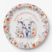 ベビー象ガールズバースデーパーティーパーソナライズされた ペーパープレート (正面)