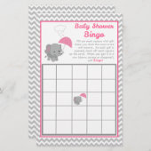 ベビー象ガール赤ちゃんシャワーゲームビンゴカード (正面/裏面)