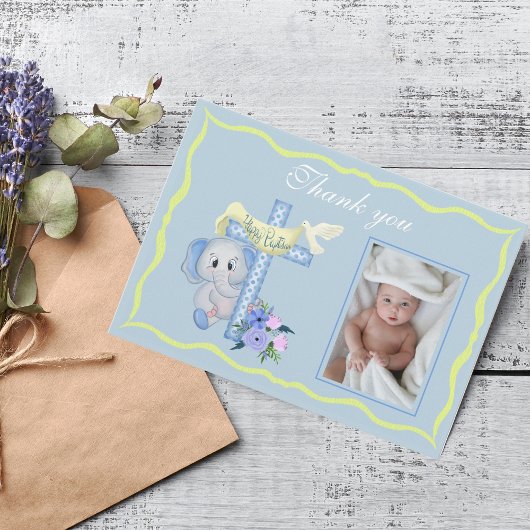 ベビー象クロスと鳩バプテスマありがとう サンキューカード