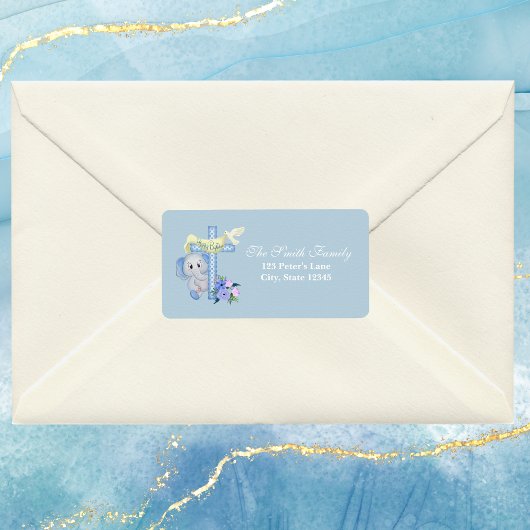 ベビー象クロスと鳩バプテスマ ラベル