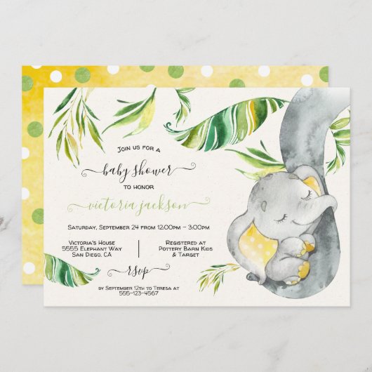 ベビー象ジャングルベビーシャワー招待状 招待状 (正面/裏面)